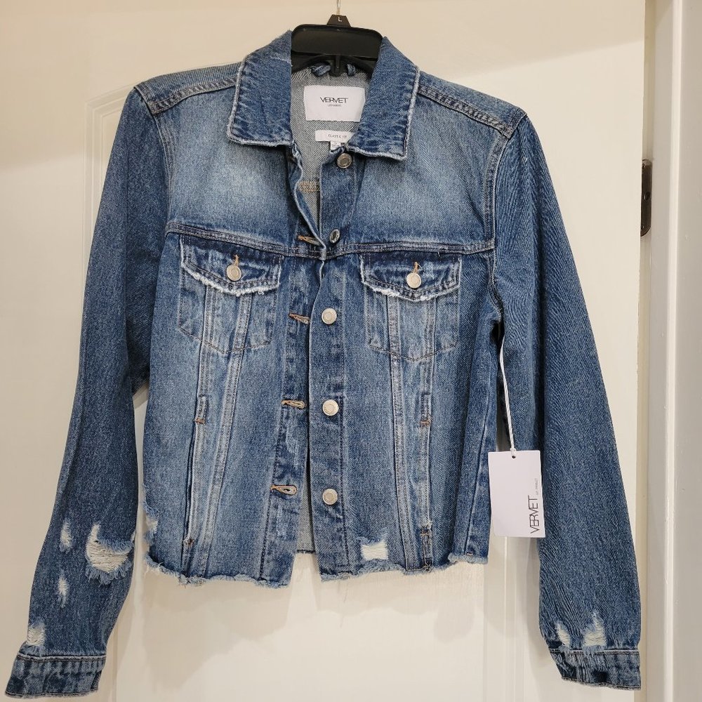 Vervet Night Rider Pocketed Distressed Denim Jacket Size S